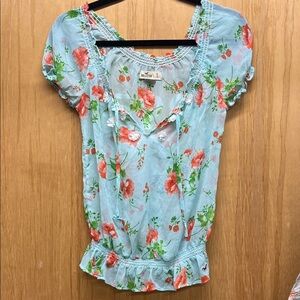 Hollister Light Blue Floral Blouse